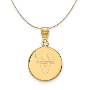 14k Yellow Gold U. of Virginia Medium 'V' Logo Disc Necklace - 22 In